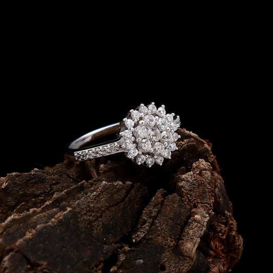 Natural Zircon Cluster Ring - 925 Sterling Silver Stackable Band
