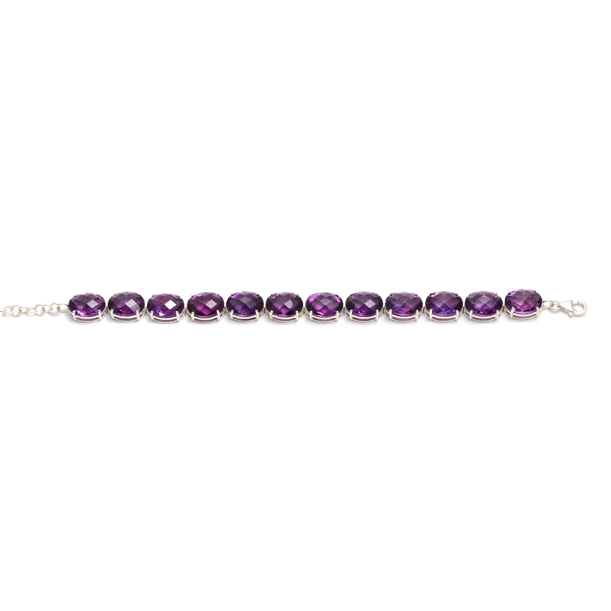 Natural Amethyst Tennis Bracelet - 925 Sterling Silver Oval Cut