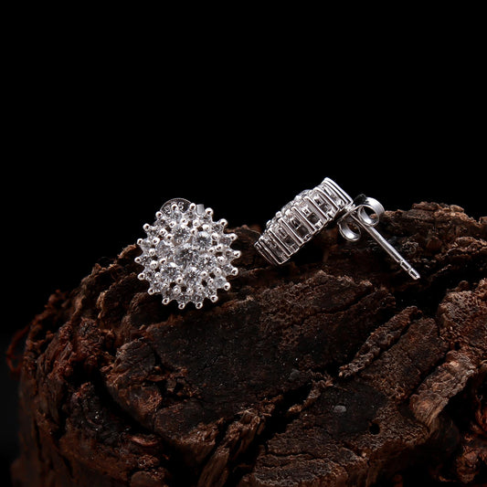 Natural White Zircon Stud Earrings - 925 Sterling Silver