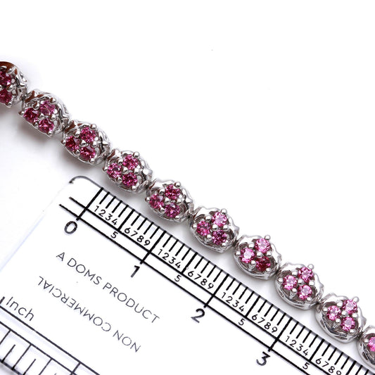 Rhodolite Round Cut Bracelet - 925 Sterling Silver Pink Gemstone