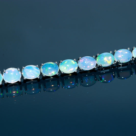 Ethiopian Opal Bracelet - 925 Sterling Silver Oval Cabochon