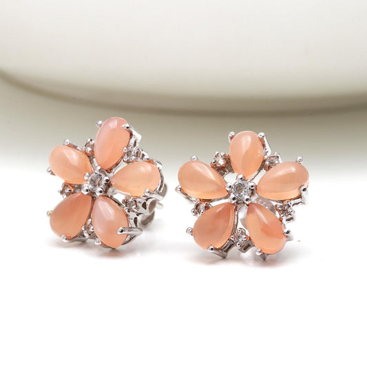 Opal & White Zircon 925 Sterling Silver Teardrop Stud Earrings