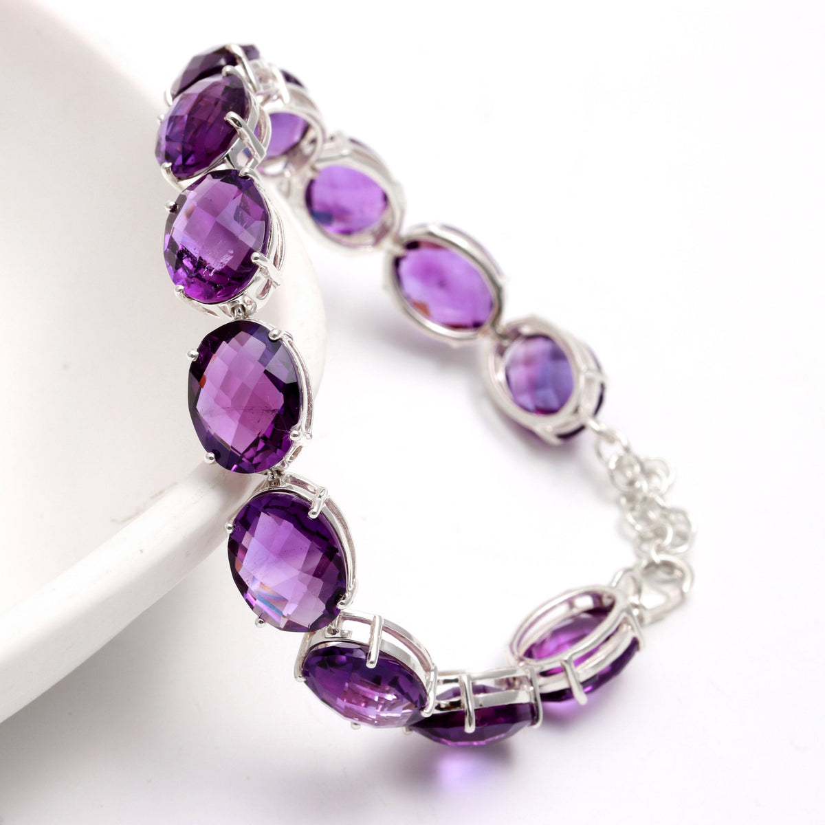 Natural Amethyst Tennis Bracelet - 925 Sterling Silver Oval Cut