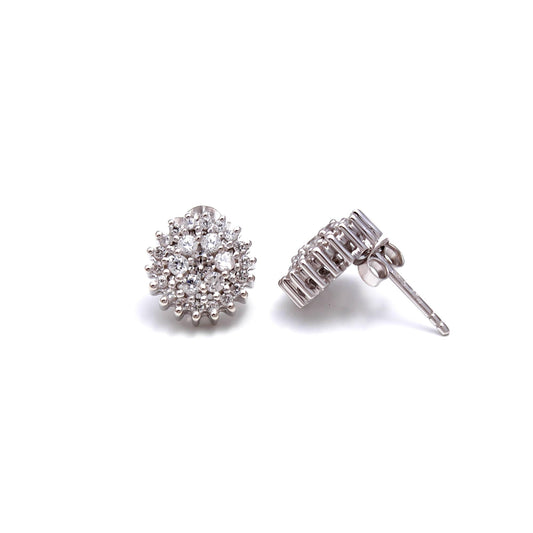 Natural White Zircon Stud Earrings - 925 Sterling Silver