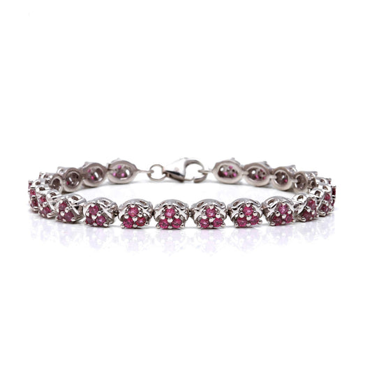 Rhodolite Round Cut Bracelet - 925 Sterling Silver Pink Gemstone