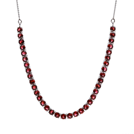 Garnet Statement Necklace - 925 Sterling Silver Red Gemstone