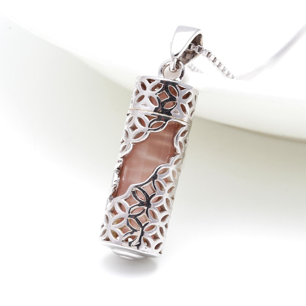 Handmade Rose Quartz 925 Sterling Silver Pendant - 8g Cylinder