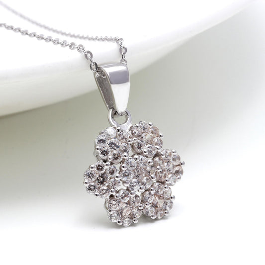 Natural Zircon Floral Pendant in 925 Sterling Silver