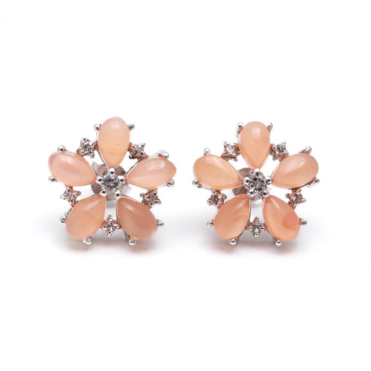 Opal & White Zircon 925 Sterling Silver Teardrop Stud Earrings