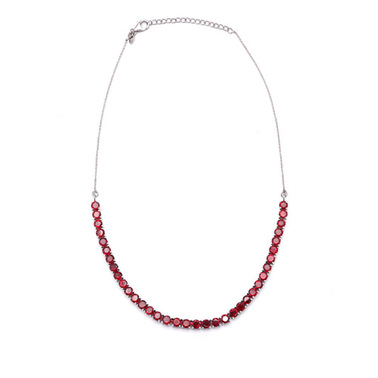 Garnet Statement Necklace - 925 Sterling Silver Red Gemstone