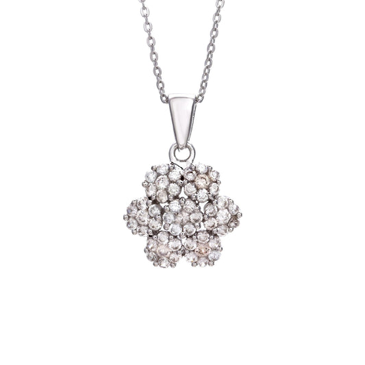Natural Zircon Floral Pendant in 925 Sterling Silver