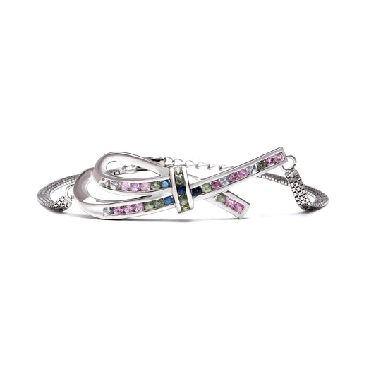 Multi Sapphire 925 Sterling Silver Statement Bracelet